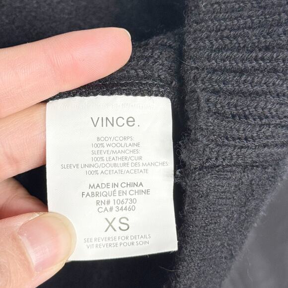 Vince Womens XSmall XS Black Leather Sleeve Asymmetrical Boucle Wool Jacket - Picture 9 of 12